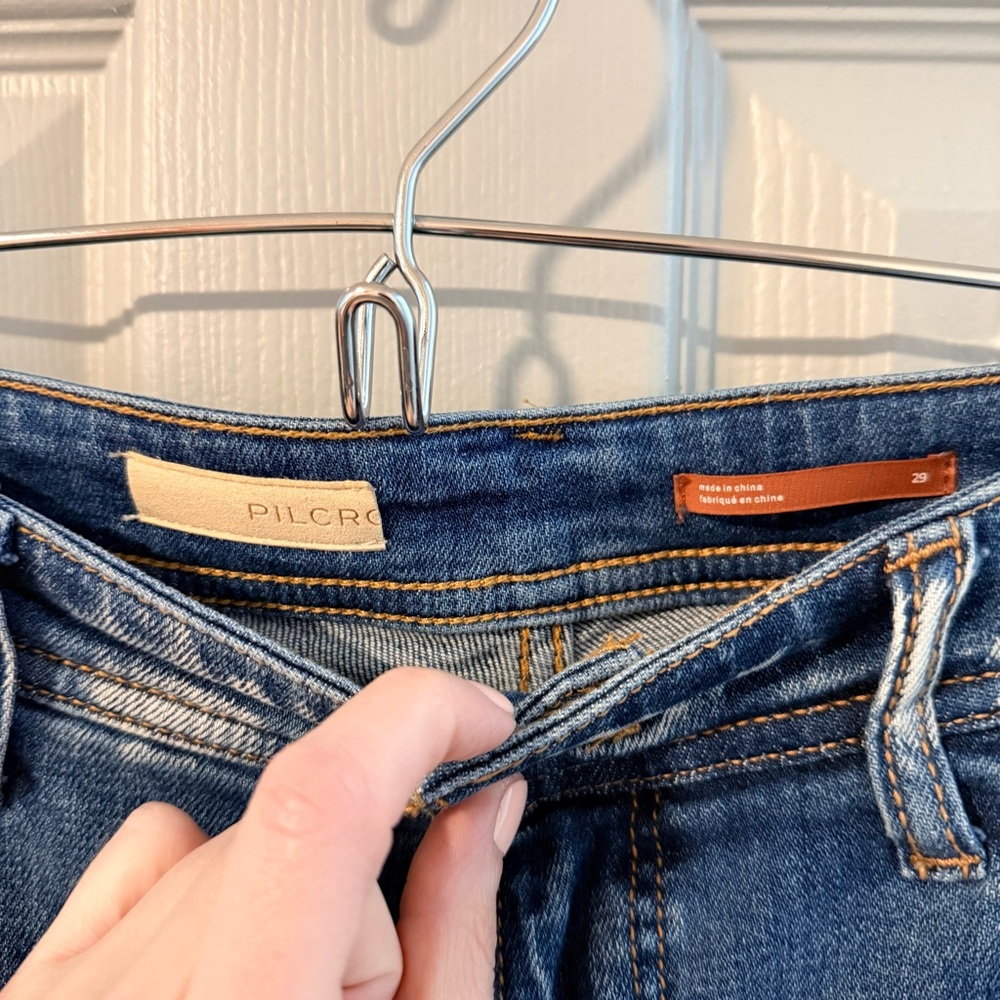Pilcro Distressed Boyfriend Jeans in Classic Blue Wash - Picture 3 of 3